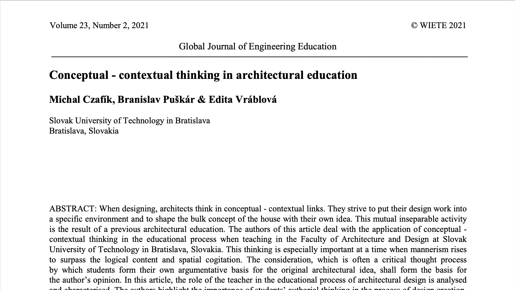 Conceptual - contextual thinking in architectural education | Projekt ...